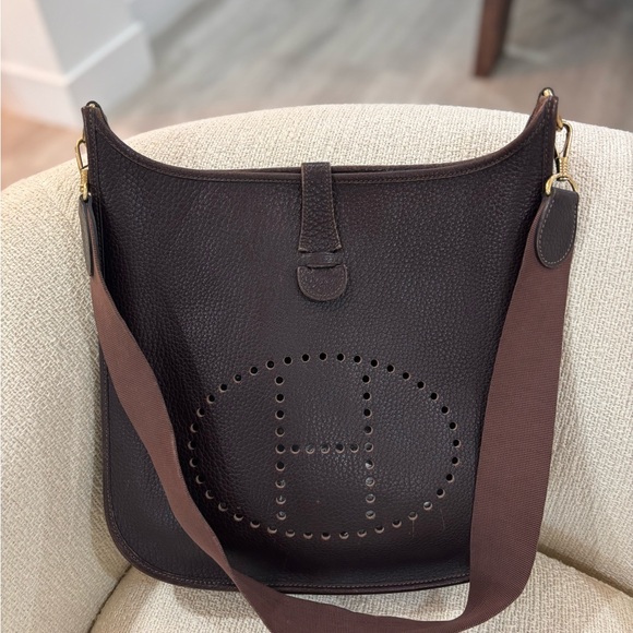 Authentic HERMES EVELYNE GM brown cafe Togo leather - Picture 12 of 16
